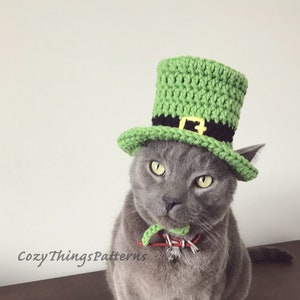 Crochet pattern 061 - Leprechaun Hat for Cat, Small Dog Leprechaun Hat, St. Patrick&#39;s Day Cat Costume, Hats for cat
