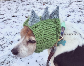 Knitting pattern #076 - Dog Dinosaur Snood, Dog Ear Warmer, Dog Hood, Dog Dino Snood - pdf tutorial