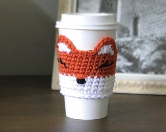 Crochet pattern #051 - Fox Cozy Coffee Cup, Crochet Fox Coffee Sleeve Pattern, Crochet Coffee Cup Sleeve, Fox Cozy Cup