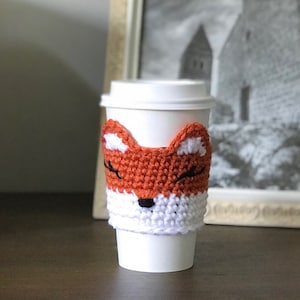 Crochet pattern #051 - Fox Cozy Coffee Cup, Crochet Fox Coffee Sleeve Pattern, Crochet Coffee Cup Sleeve, Fox Cozy Cup