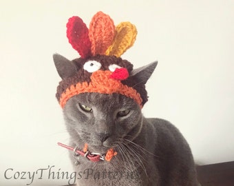 Häkelanleitung 056 - Katze Truthahn Hut, kleiner Hund Truthahn Hut, Halloween Katzenkostüm, Hüte für Katze, Thanksgiving Hut für Katze