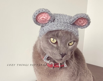 Häkelanleitung 078 - Katze Maus Hut, kleiner Hund Maus Hut, Ostern Katzenkostüm, Maus Hut für Katze, Hüte für Katze, Hut für Haustier