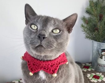 Cat Collar /  Small Dog Christmas collar with bells, Christmas cat costume, Dog Christmas Costume