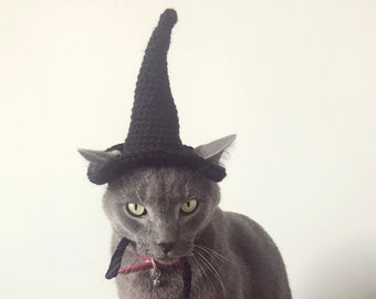 Crochet pattern 063 - Cat Witch Hat, Small Dog Witch Hat, Pet Costumes, Halloween Cat Costume, Hats for cats