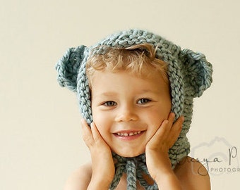 Knitting pattern #035 - Chunky Bear bonnet - Baby, child, adult sizes - pdf tutorial