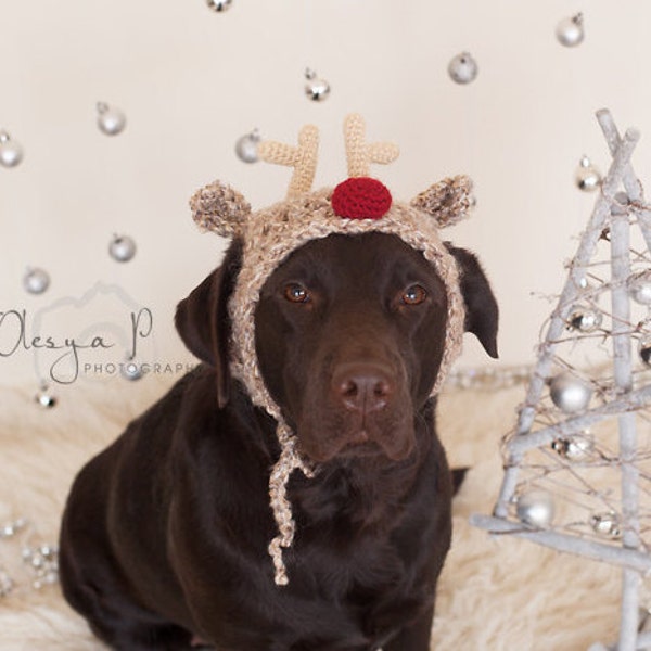 Crochet pattern #039 - Large dog Reindeer hat, Christmas hat for dogs, Pet Costume - pdf tutorial