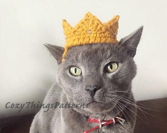 Crochet pattern 059 - Crown for Cat, Crown for Small Dog, Pet Costumes, Birthday Cat Costume, Animal photo prop, Hats for cats,