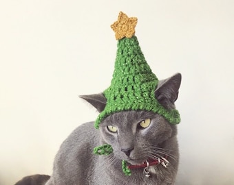 Crochet pattern 071 -Cat - Small Dog Christmas Tree Hat, Christmas cat costume, Christmas Hat for Cat, Cat Christmas tree hat