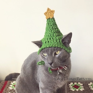 Crochet pattern 071 -Cat - Small Dog Christmas Tree Hat, Christmas cat costume, Christmas Hat for Cat, Cat Christmas tree hat