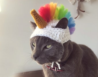 Häkelanleitung 077 - Einhorn Katzen Hut, kleiner Hund Einhorn Hut, Katzenkostüme, Einhorn Haustier Kostüme