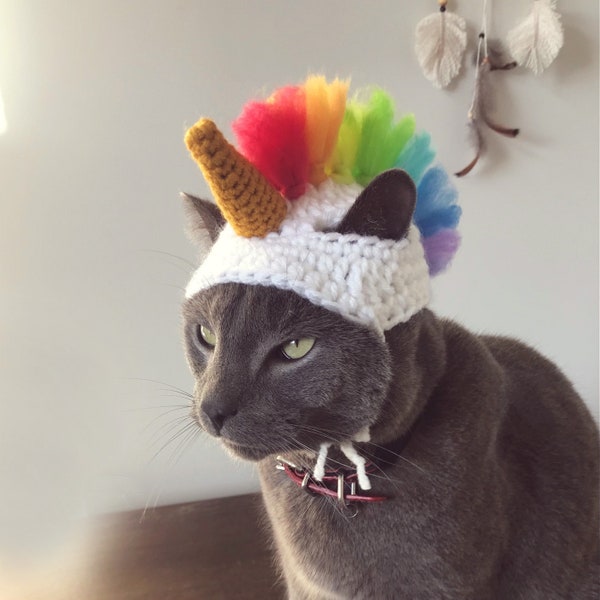Crochet pattern 077 -Unicorn Cat Hat, Small Dog Unicorn Hat, Cat costumes, Unicorn Pet Costumes