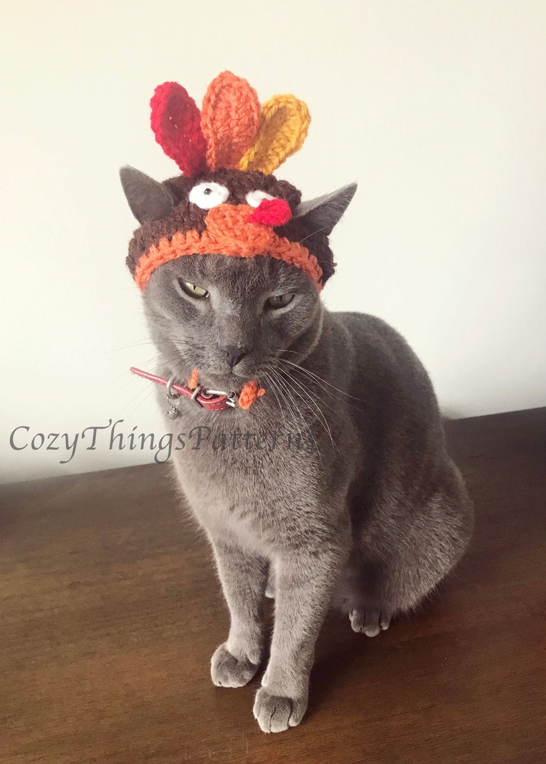 Crochet Pattern 056 Cat Turkey Hat, Small Dog Turkey Hat, Halloween Cat