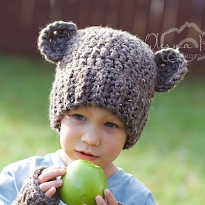 Crochet pattern #018 - Chunky Bear Hat Crochet Pattern, Crochet Bear Beanie - Toddler, child, adult sizes - pdf tutorial
