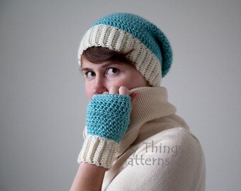 Crochet pattern #006 - Women slouchy hat snd fingerless gloves - pdf tutorial