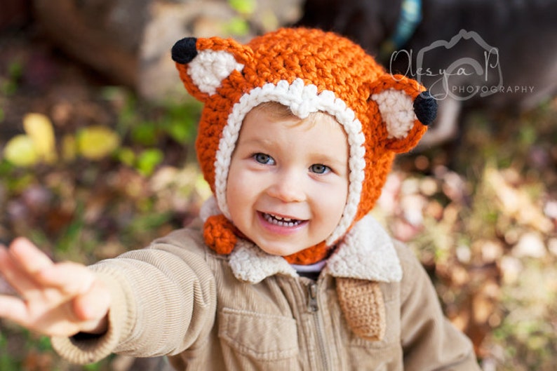 Crochet pattern 028 Easy Crochet Fox Hat Pattern,Crochet Fox Kids Bonnet, Fox chin stripe bonnet One size 2t-4t pdf tutorial image 1