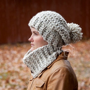 Crochet pattern #036 - Chunky Slouchy hat with pompom and cowl - Child, adult sizes - pdf tutorial