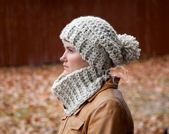 Crochet pattern #036 - Chunky Slouchy hat with pompom and cowl - Child, adult sizes - pdf tutorial