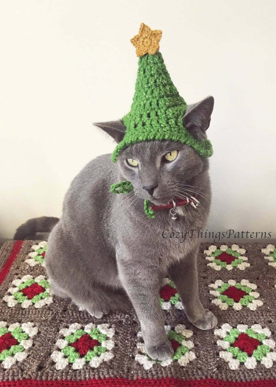 Crochet Pattern 071 cat Small Dog Christmas Tree Hat, Christmas Cat