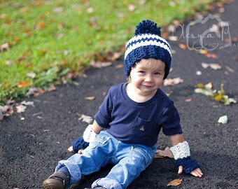Krochet pattern #024 - Chunky Pompom beanie and mitts - Toddler, child, adult sizes - pdf tutorial