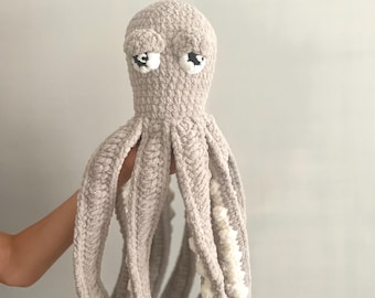 Large Crochet Octopus Plush – Soft Amigurumi Sea Animal – Handmade Nursery Decor – Ocean Themed Baby Gift