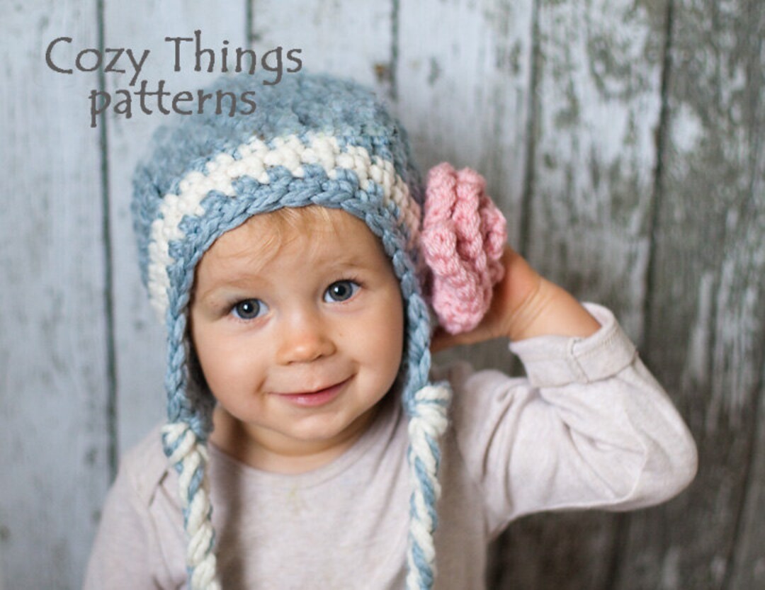 Crochet Pattern #021 Easy Crochet Earflap Hat, Crochet Flower