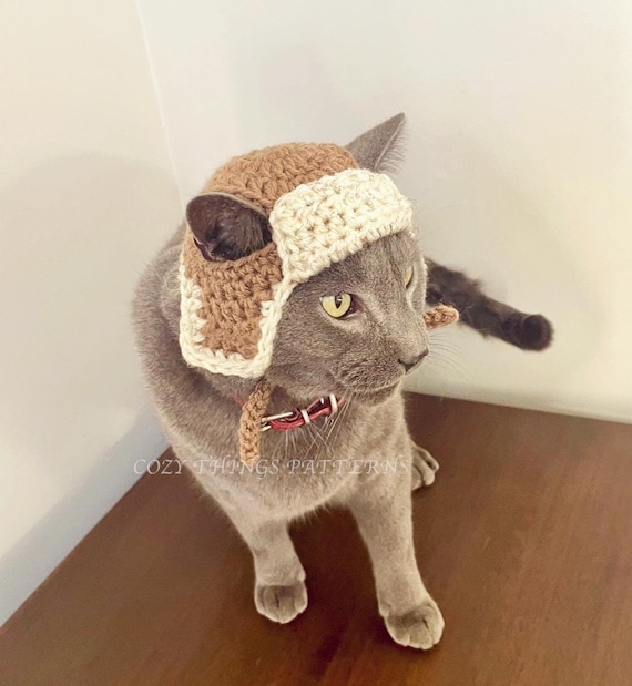 Crochet pattern 096 - Cat Aviator Hat, Small Dog Aviator Hat, Cat costumes, Pet Costumes, Cat Costume, Hats for cats, Pilot Hat Cat