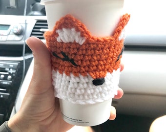 Cozy Coffee Cup, Crochet Fox Coffee Sleeve, Crochet Coffee Mug Cozy, Crochet Coffee Cup Sleeve, Fox Cozy Cup