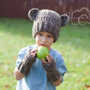 Crochet pattern #020 - Chunky Bear beanie and mitts pattern, Crochet Bear hat - Toddler, child, adult sizes - pdf tutorial