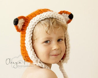 Knitting pattern #038 - Fox Bonnet Knitting Pattern, Chunky Fox Bonnet, Fox hat Pattern - pdf tutorial