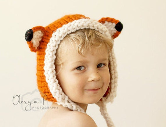 Knitting Pattern 038 Fox Bonnet Knitting Pattern, Chunky Fox.