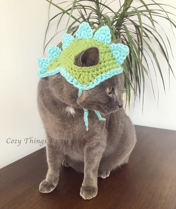 Crochet Pattern 066 Cat Dinosaur Hat, Small Dog Dinosaur Hat