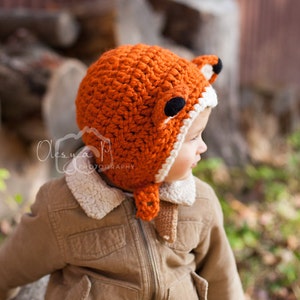 Crochet pattern 028 Easy Crochet Fox Hat Pattern,Crochet Fox Kids Bonnet, Fox chin stripe bonnet One size 2t-4t pdf tutorial image 2