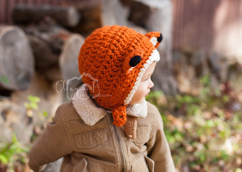 Crochet pattern 028 Easy Crochet Fox Hat Pattern,Crochet Fox Kids Bonnet, Fox chin stripe bonnet One size 2t-4t pdf tutorial image 2