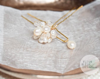 DESIREE | golden bridal hairpins with mountain crystal and freshwater pearls