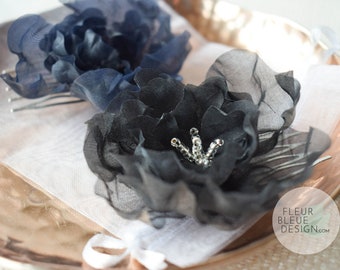 PEONY | Hair comb with black flower made of silk