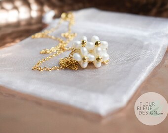 SELINA | Wedding necklace in gold with freshwater pearl pendant