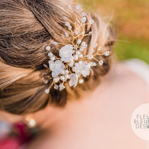 JOSEPHINE romantic bridal hair accessory with silk flowers in ivory image 1