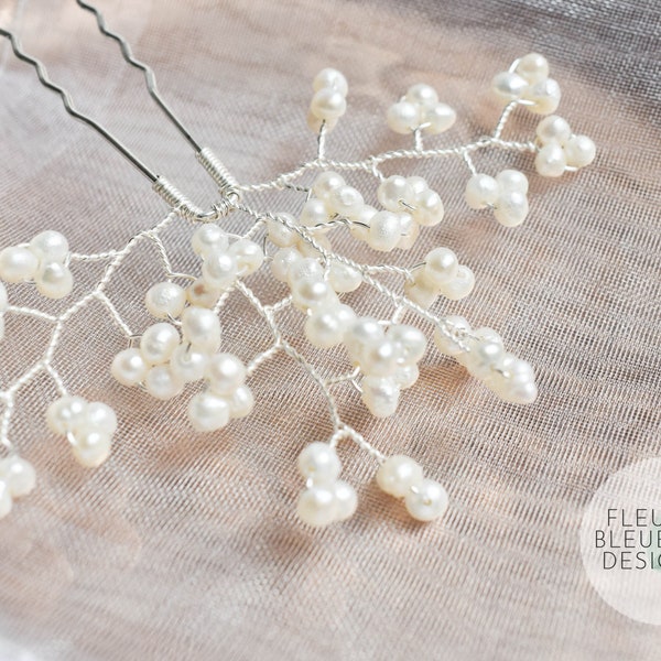 CHRISTINE Mini | Silberner Hochzeit Haarschmuck mit echten Perlen