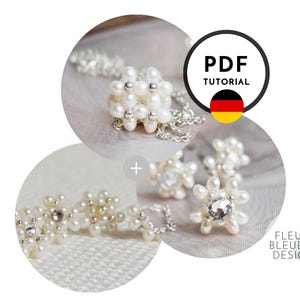 Wedding jewelry PDF set - pearl earrings + pearl hairpins + pearl pendant for necklace -- SELINA -- German