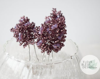 ARIELLE | Purple glass bead hairpin with rhinestones for the wedding