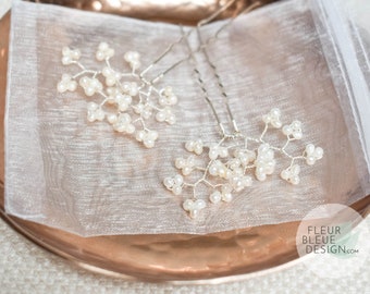 DENISE | Vintage pearls hairpin set in silver for wedding