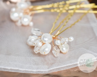 DENISE | Perlen Haarnadel Set in Gold aus Süßwasserperlen mit Bergkristall