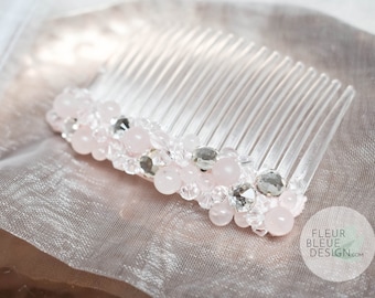 MELISSA | hair comb with Rose quartz gemstone beads and rhinestones