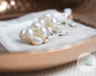 ESTELLE | Vintage real freshwater pearl and silver dangle earrings for wedding