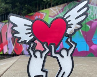 Keith Haring style inspired flying heart mirror