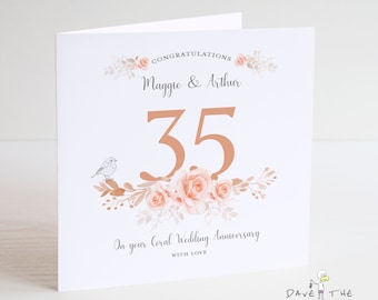 Coral Wedding Anniversary Card - 35 Years
