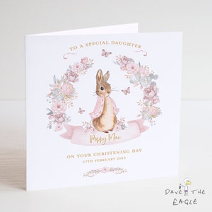 Personalised Christening or Baptism Card - Vintage Bunny Rabbit