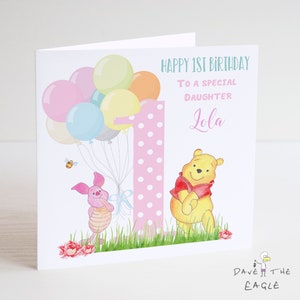 Winnie the Pooh & Piglet Tarjeta de Cumpleaños Personalizada Número 1-9 - Niñas