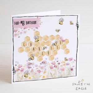 Biene Geburtstagskarte - Personalisiert - Honey Bee | Bienenwabe | Wildblumen | Natur | Rettet die Bienen