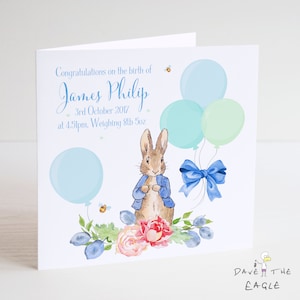 Nouvelle carte de bébé - Conception de lapin personnalisée pour garçons